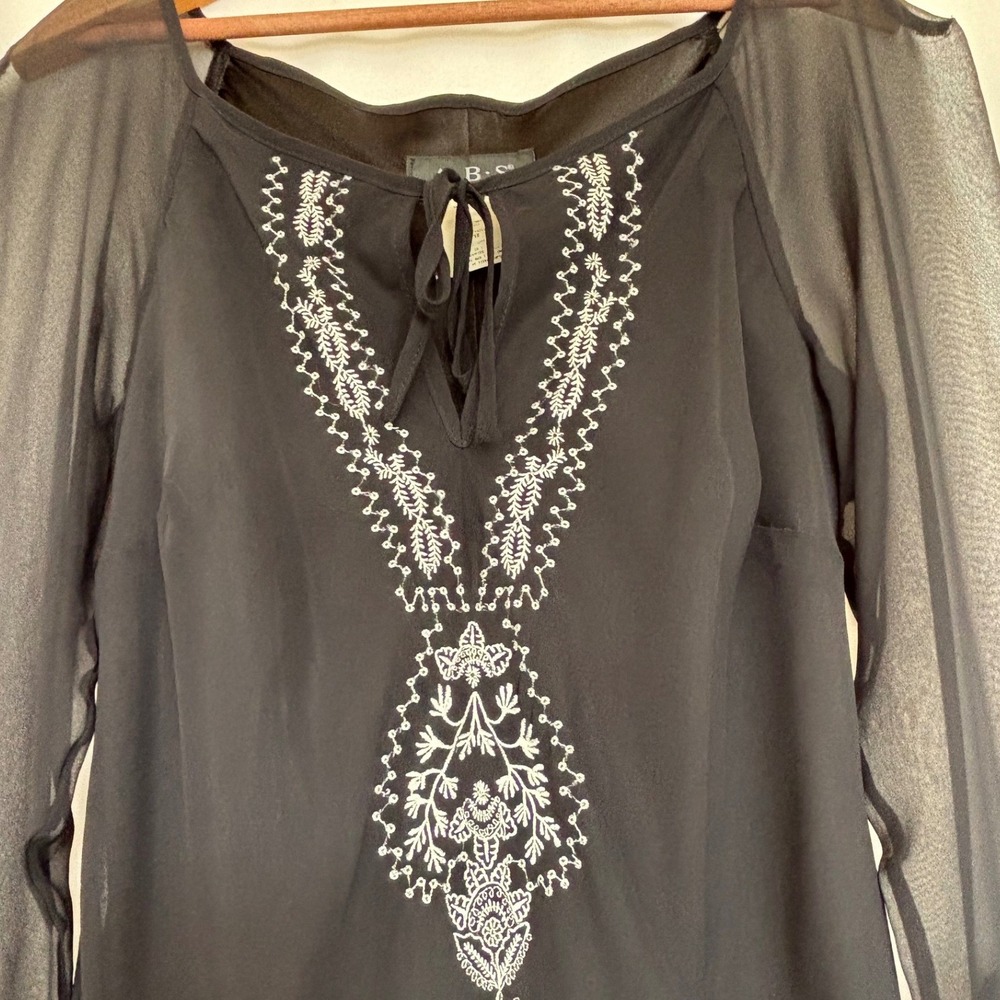 ABS Black Embroidered Dress Sheer Ruffle Sz 12 Y2K Whimsigoth Dark Fairy - Picture 3 of 10